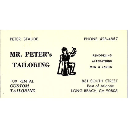 Mr. Peter's Tailoring Peter Staude Long Beach CA Vintage Business Card SB4-B11