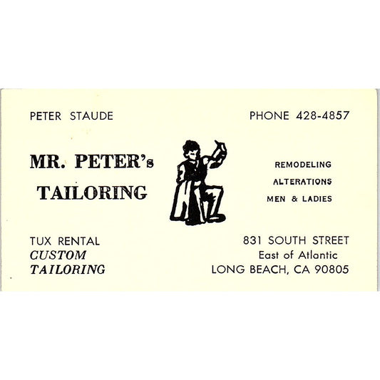 Mr. Peter's Tailoring Peter Staude Long Beach CA Vintage Business Card SB4-B11