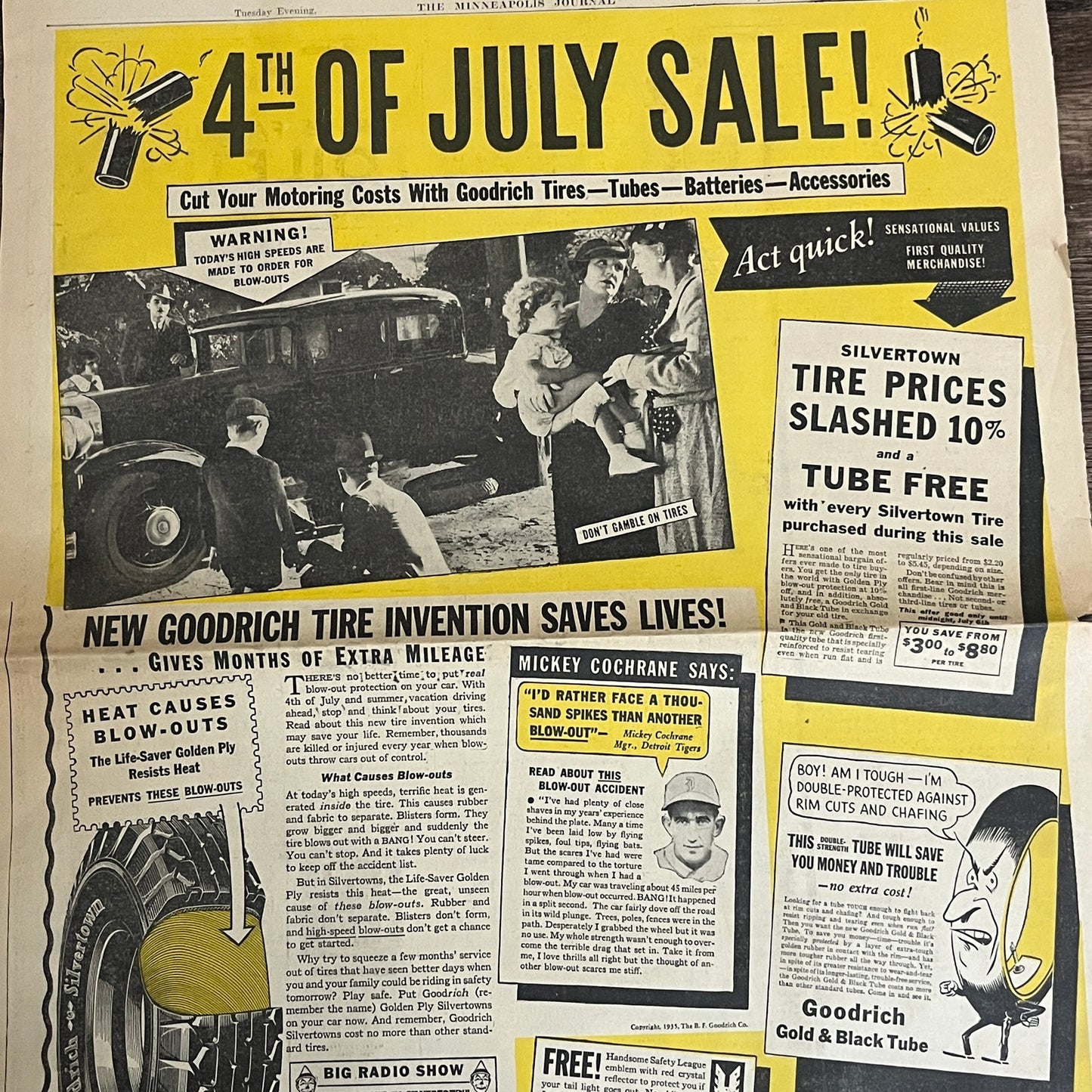 Goodrich Tires 4th of July Sale Minneapolis 1935 Newspaper Ad V1-9