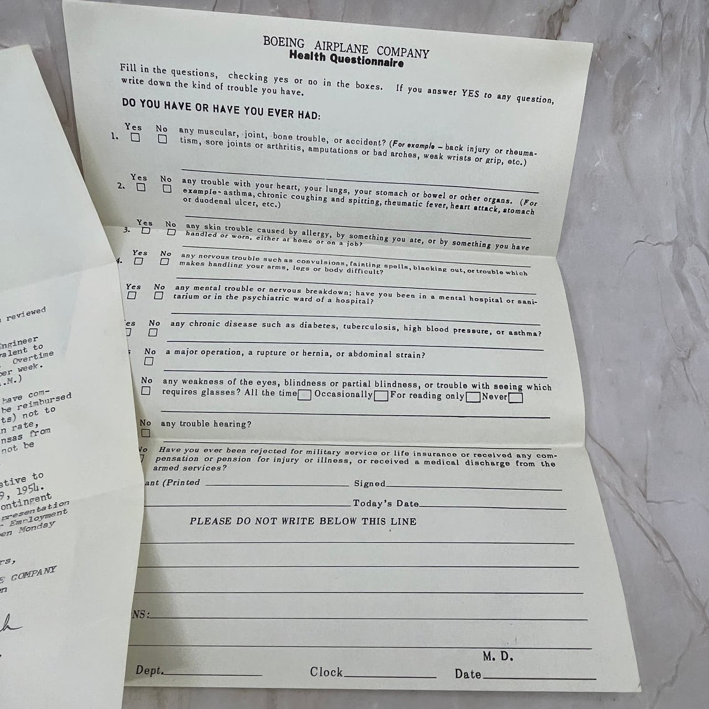 1955 Boeing Airplane Company Wichita KS Employment Offer and Ephemera AE3