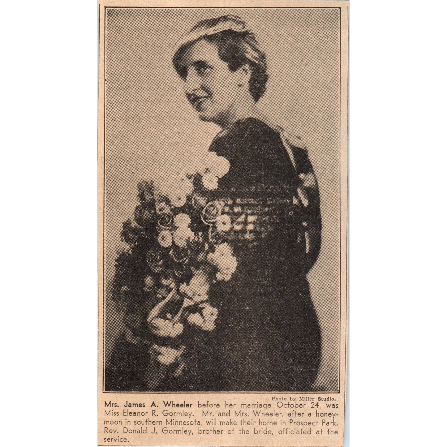 Eleanor R. Gormley Wheeler Marriage Prospect Park 1935 Newspaper Article AE7-N3