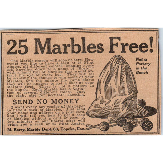 M. Berry Marble Dept. Topeka KS Free Marble Offer 1923 Magazine Ad Clip AE1-4