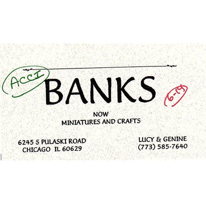 Banks Now Miniatures & Crafts Lucy & Genine Chicago Vintage Business Card SC9-B9
