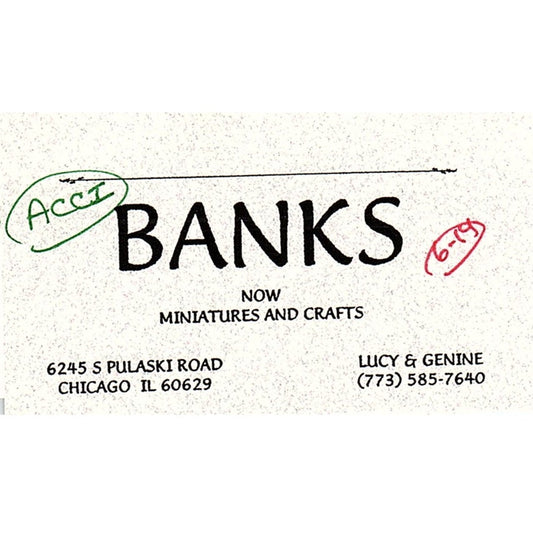 Banks Now Miniatures & Crafts Lucy & Genine Chicago Vintage Business Card SC9-B9