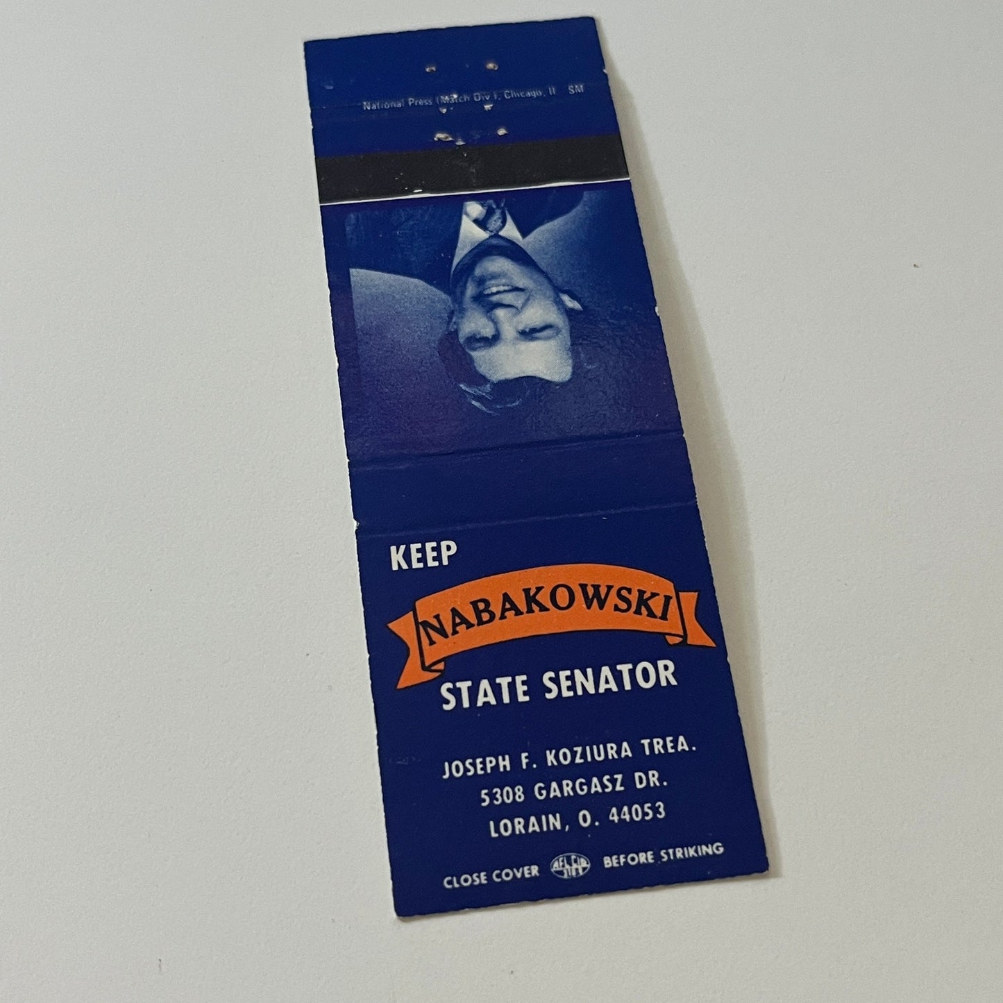 Vote Nabakowski State Senator Lorain OH Vintage Matchbook Cover TB6-MB2-5
