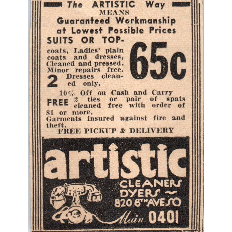 Artistic Cleaners & Dryers Suits & Tops 1935 Minneapolis Journal Ad AE7-H2