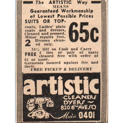 Artistic Cleaners & Dryers Suits & Tops 1935 Minneapolis Journal Ad AE7-H2