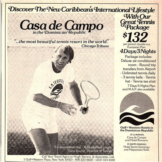 Casa De Campo Tennis Resort Tony Roche Dominican Republic 1977 Ad AF3-M2