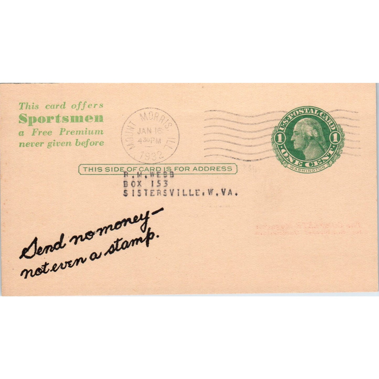 1932 Outdoor Life Magazine Postal Mailing Card PE6