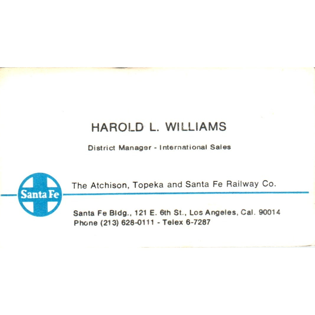 Harold L. Williams The Atchison, Topeka & Santa Fe Railway Business Card SD4-B4