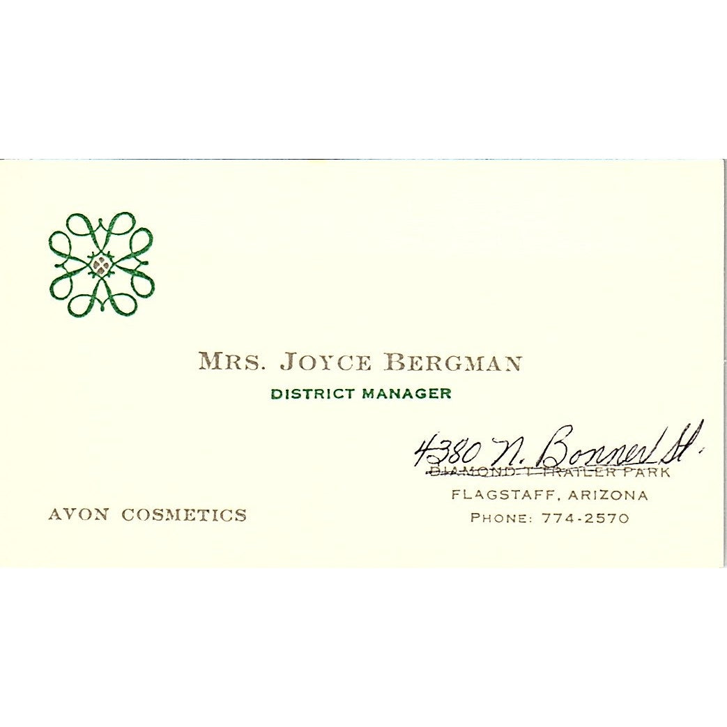 Joyce Bergman Flagstaff AZ Avon Representative Vintage Business Card SE3-B14