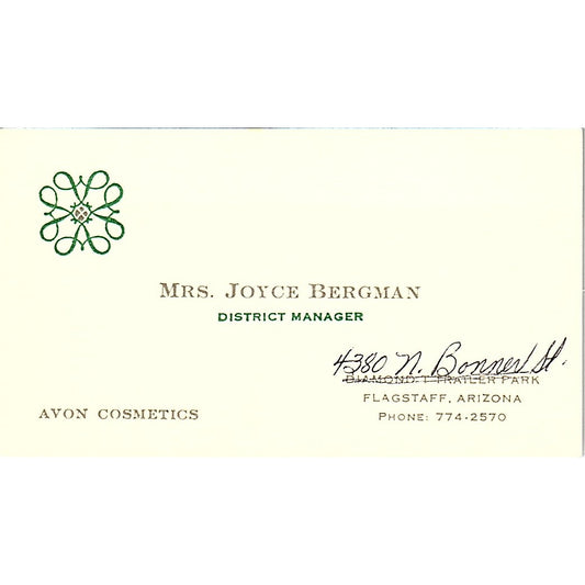 Joyce Bergman Flagstaff AZ Avon Representative Vintage Business Card SE3-B14