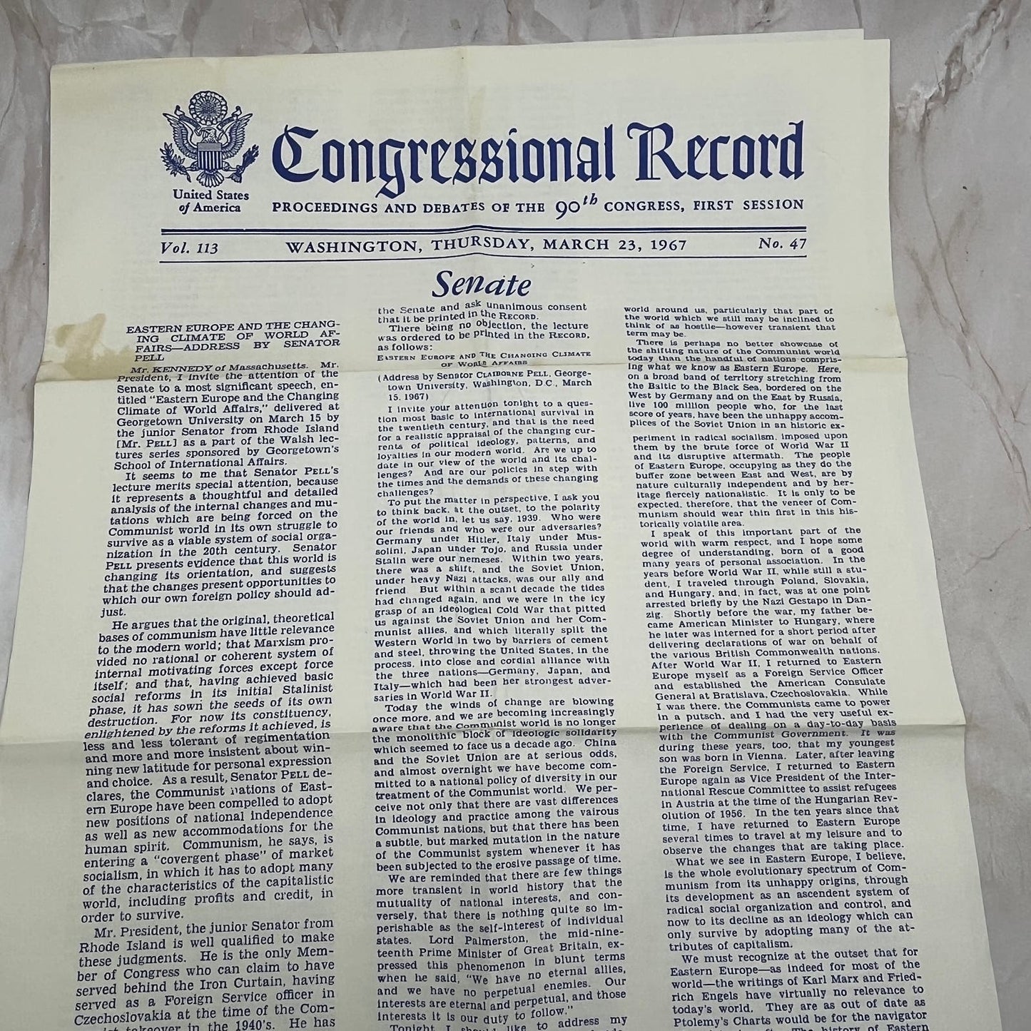 1967 March 23 Congressional Record No. 47 Senate Climate Change TJ4-P1