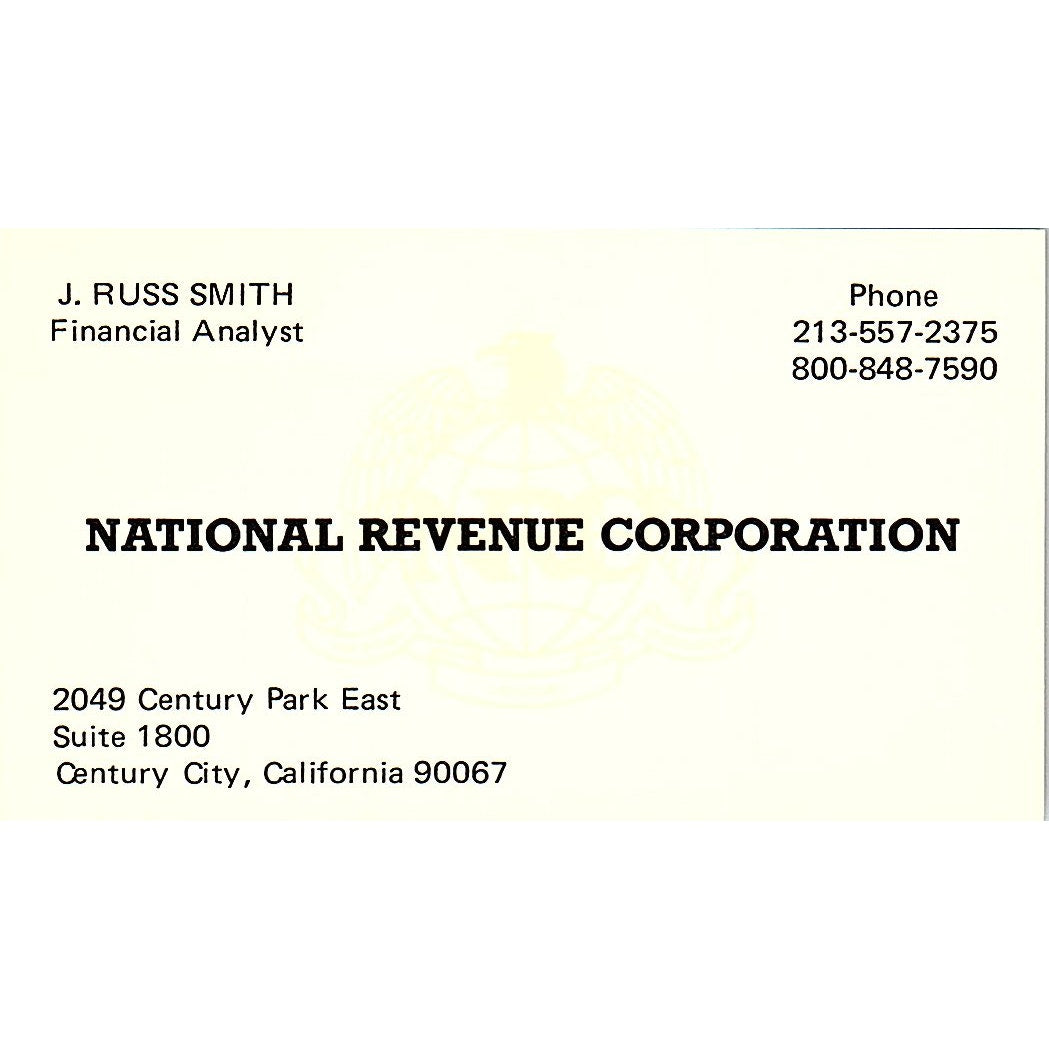 National Revenue Corporation J. Russ Smith Century City CA Business Card SF3-B4