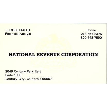 National Revenue Corporation J. Russ Smith Century City CA Business Card SF3-B4