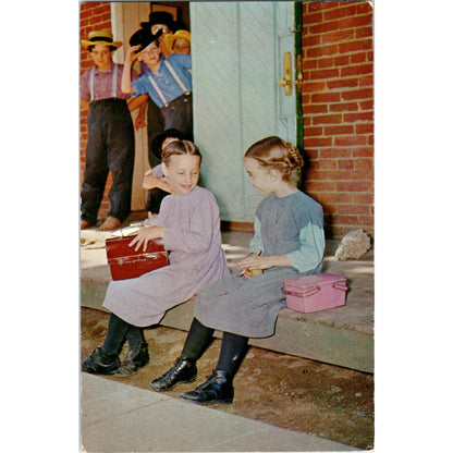Amish Girls and Boys at School Pennsylvania Dutch Country Postcard PD7