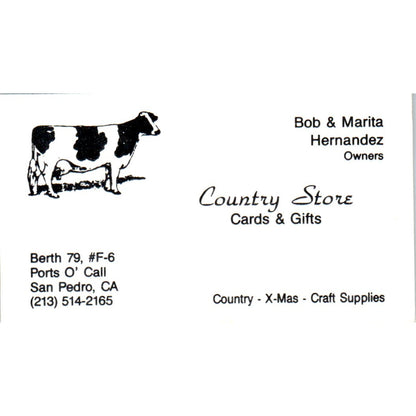 Country Store Bob & Marita Hernandez San Pedro CA Vintage Business Card SD8-B19