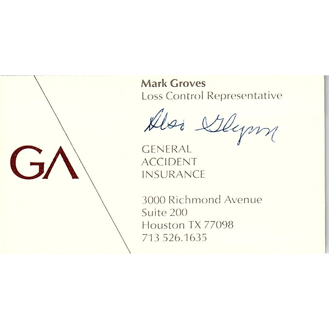 Mark Groves General Accident Ins Houston Vintage Business Card SD9-B6