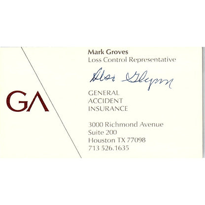 Mark Groves General Accident Ins Houston Vintage Business Card SD9-B6