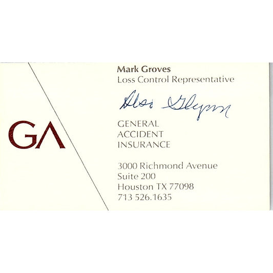 Mark Groves General Accident Ins Houston Vintage Business Card SD9-B6