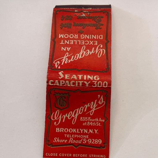 Gregory's Dining Room Brooklyn NY Vintage Matchbook Cover TB8-MB-15