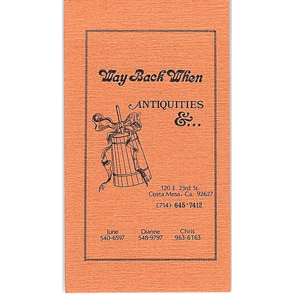 Way Back When Antiquities Costa Mesa CAVintage Business Card SE3-B16