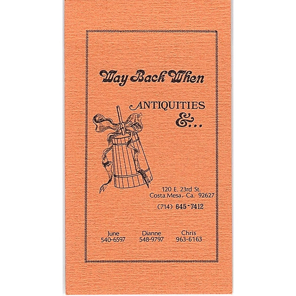 Way Back When Antiquities Costa Mesa CA Vintage Business Card SE3-B16