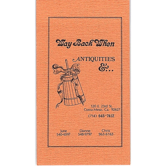 Way Back When Antiquities Costa Mesa CA Vintage Business Card SE3-B16