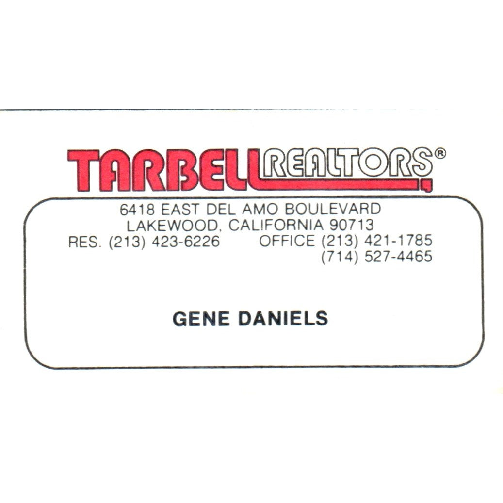 Gene Daniels Tarbell Realtors Lakewood CA Vintage Business Card SD8-B2