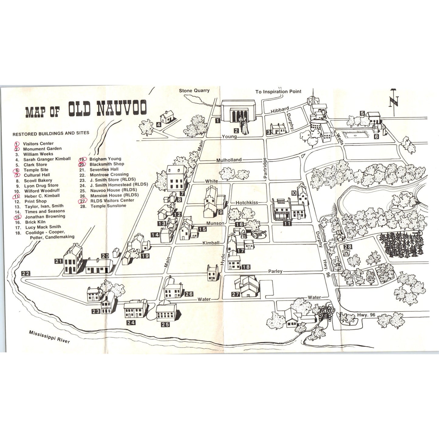 Vintage Map of Old Nauvoo IL Fold Out Illustrated Map TF4-B4