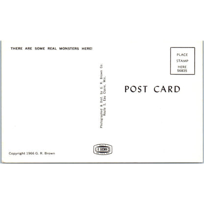 1966 Giant Fish Fishing in Rowboat Real Monsters Here Humor Postcard PC8