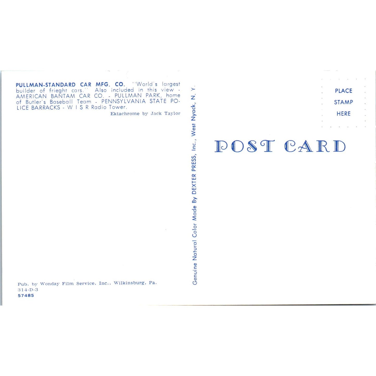 Pullman-Standard Car Mfg Co Pennsylvania Dutch Country Postcard PD7