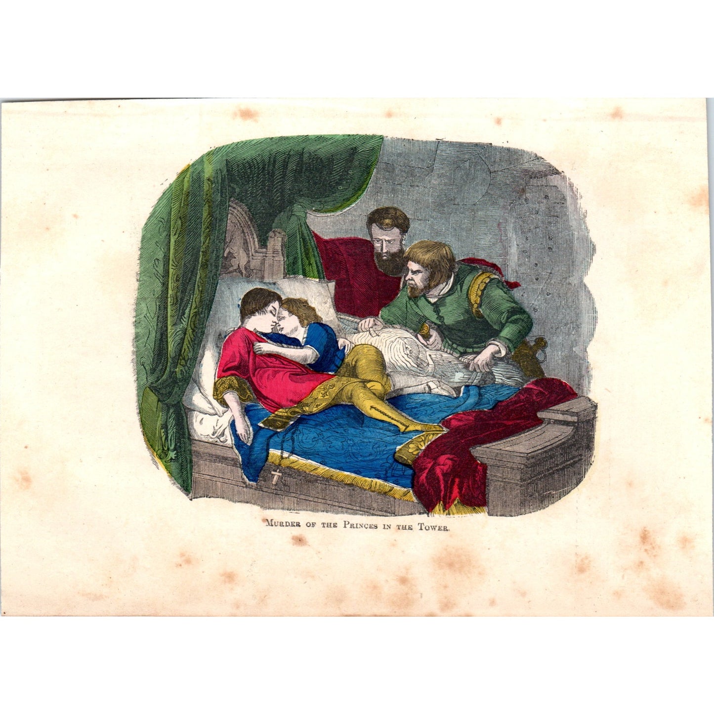 Murder of the Princes in the Tower 1862 Original Color Engraving Plate AD8-R1