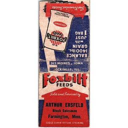 Arthur Ersfeld Foxbilt Feeds Salesman Farmington MN Vtg Matchbook Cover SC7-Y4