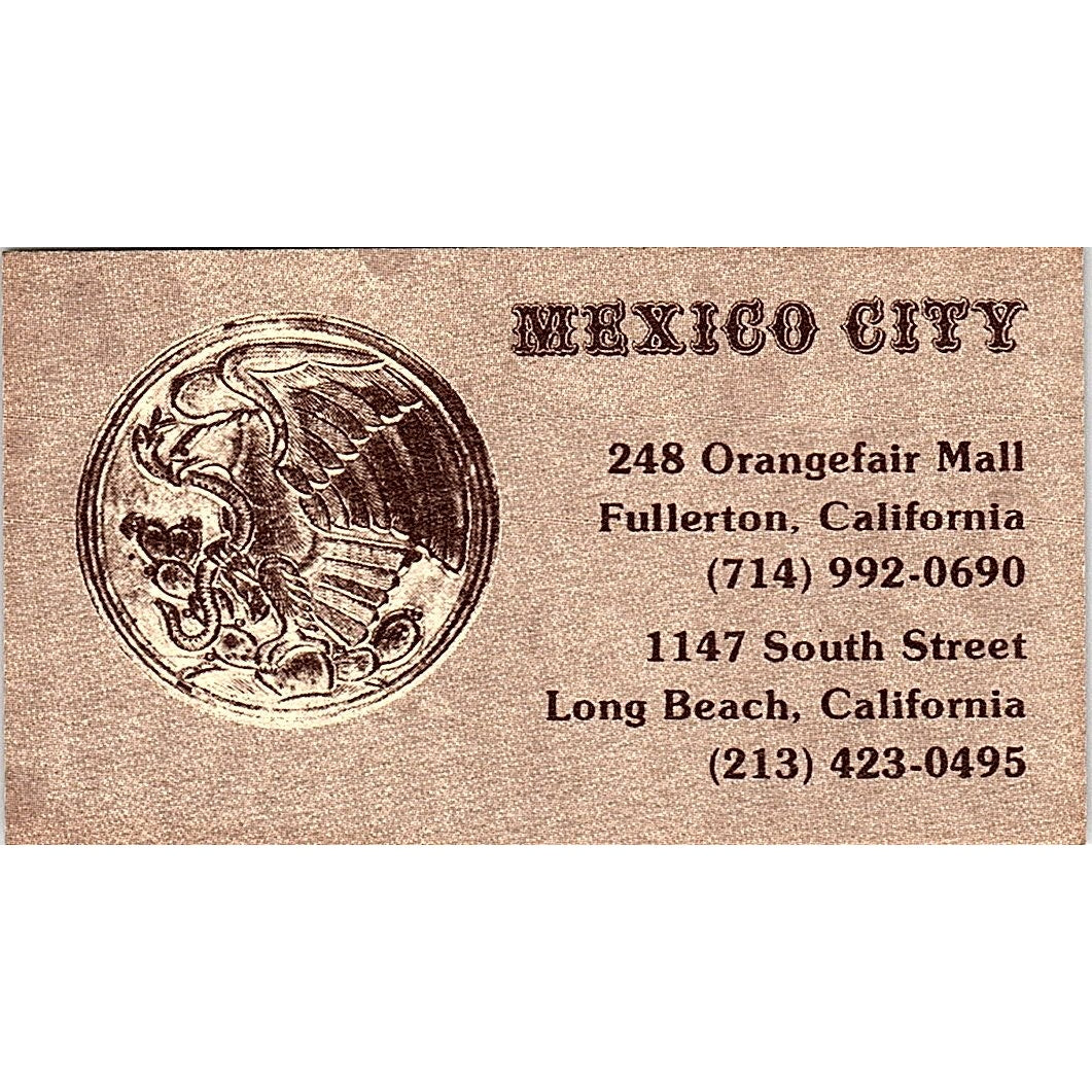 Mexico City Orangefair Mall Fullerton, Long Beach Vintage Business Card SD9-B11