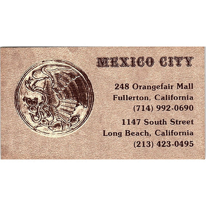 Mexico City Orangefair Mall Fullerton, Long Beach Vintage Business Card SD9-B11