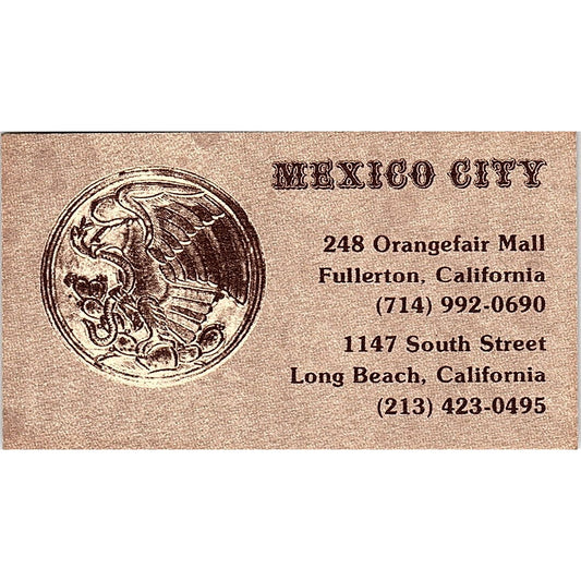 Mexico City Orangefair Mall Fullerton, Long Beach Vintage Business Card SD9-B11