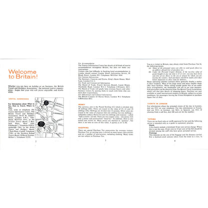 1962 Welcome to Britain Tourist Information Pamphlet First Edition AE2