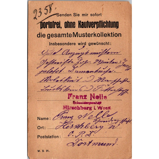 Wilhelm Mildner Sommerfeld Frankfurt-Oder Hirschberg 1921 Reich Postcard TE2-GRP