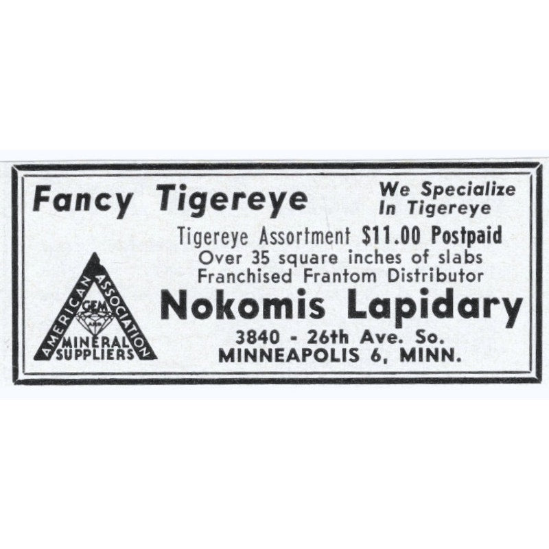 Nokomis Lapidary Fancy Tigereye Minneapolis MN 1964 Magazine Ad AK6-S4