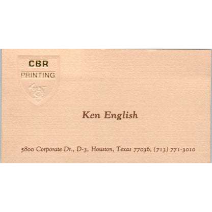 CBR Printing Ken English Houston Texas Vintage Business Card SD4-B3