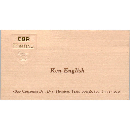 CBR Printing Ken English Houston Texas Vintage Business Card SD4-B3