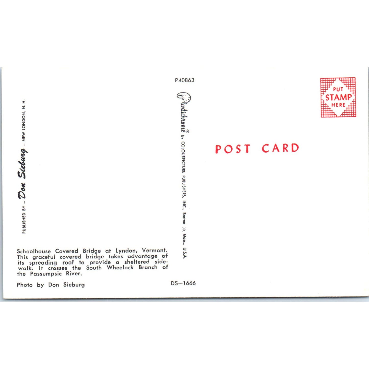 Lyndon Vermont Schoolhouse Covered Bridge Postcard PB11