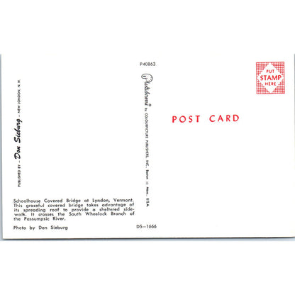 Lyndon Vermont Schoolhouse Covered Bridge Postcard PB11