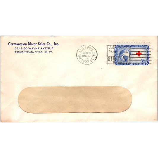 1954 Germantown Motor Sales Co PA Red Cross Stamp Postal Cover Envelope TG7-PC3