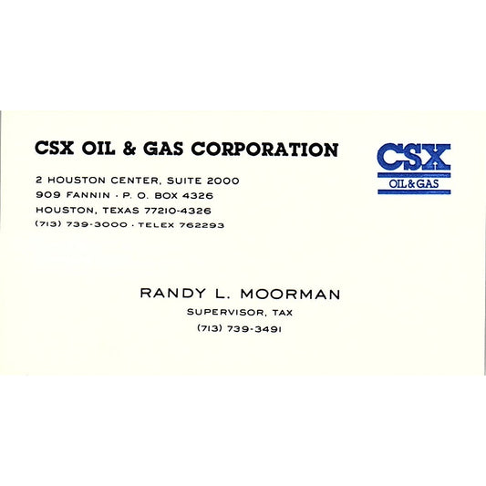 Randy L Norman CSX Oil & Gas Corp Houston Vintage Business Card SC9-B1