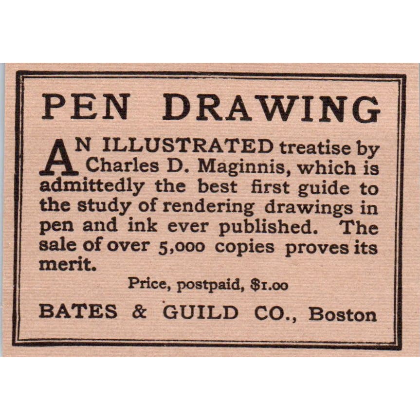 Pen Drawing Bates & Guild Co Boston c1905 Victorian Ad AE9-MA9