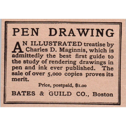 Pen Drawing Bates & Guild Co Boston c1905 Victorian Ad AE9-MA9