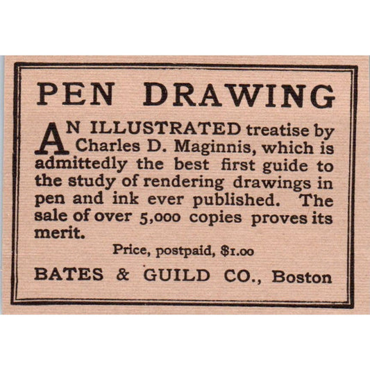 Pen Drawing Bates & Guild Co Boston c1905 Victorian Ad AE9-MA9