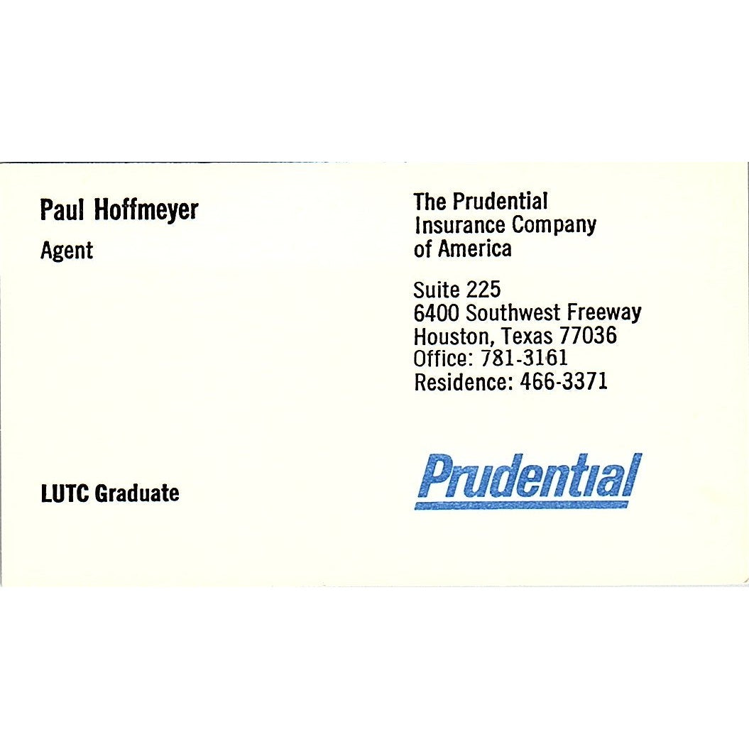 The Prudential Insurance Company Paul Hoffmeyer Houston TX Business Card SB4-B3